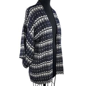 Guadalupe Design Blue White Stripe Cotton Short Sleeve Open Cardigan Kimono Top